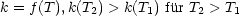 k = f(T),k(T ) > k(T ) fur T > T
           2      1     2   1
