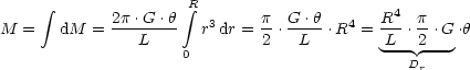       integral                integral R                     4
M  =   dM  = 2p-.G-.h  r3dr = p-.G-.h .R4 =  R--.p-.G .h
                L    0        2   L         L-- 2--
                                               Dr
