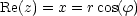 Re(z) = x = r cos(f)
