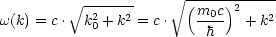                       V~ ------------
         V~ -------      (m0c )2
w(k) = c. k20 + k2 = c.  --h-  + k2
