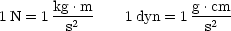 1N = 1 kg-.m   1 dyn = 1 g.cm
        s2               s2
