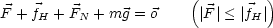                         (        )
F + fH + FN + mg = o     |F |< |fH |
