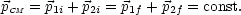 pCM = p1i + p2i = p1f + p2f = const.
