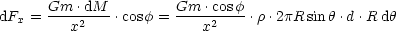       Gm--.dM-        Gm--.cosf
dFx =    x2    .cosf =     x2    .r.2pR sinh .d.R dh
