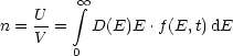          integral  oo 
n = U-=   D(E)E  .f(E,t)dE
    V   0
