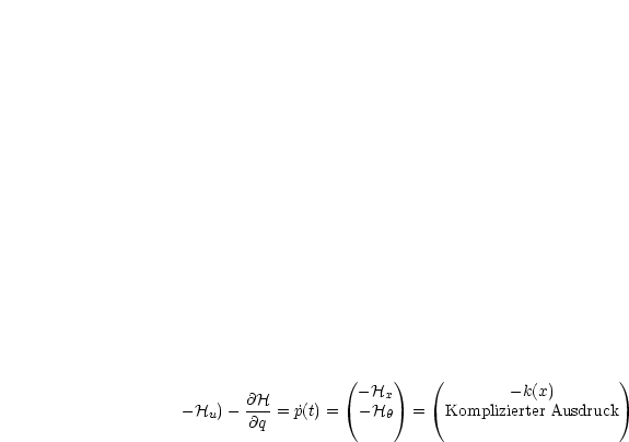                   (     )   (                     )
       @H           -Hx              - k(x)
-Hu) - @q- = ˙p(t) =  - Hh  =   Komplizierter Ausdruck
