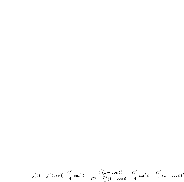                  4          C2              4          4
˙y(h) = y'2(x(h)).C-sin2h = ---2-(12--cosh)-- .C--sin2h = C--(1- cosh)2
                4        C2 - C2 (1 -cosh)  4         4
