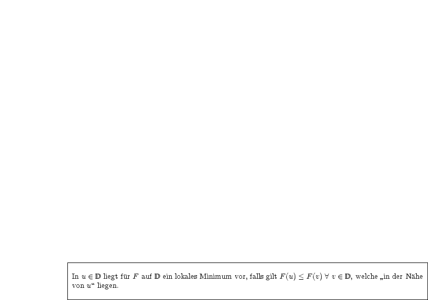 |----------------------------------------------------------------------------------------|
|                                                                                        |
|In u  (-  D liegt fur F auf D ein lokales Minimum vor, falls gilt F (u) < F(v)  A  v  (-  D, welche in der Nahe
|von u“ liegen.                                                               ”           |
-----------------------------------------------------------------------------------------
