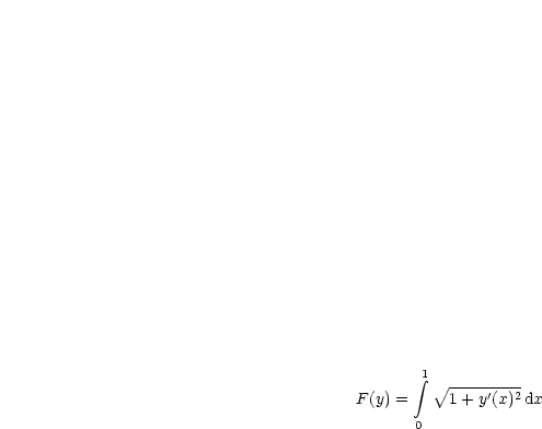        integral 1 V~ --------
F(y) =    1 + y'(x)2dx
      0
     