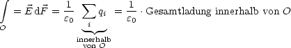  integral           1   sum       1
  = E dF =  --    qi = --.Gesamtladung innerhalb von O
O           e0   i -    e0
              innerhalb
               von O
