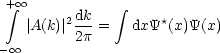  + integral  oo            integral 
   |A(k)| 2 dk=    dxY*(x)Y(x)
- oo        2p
