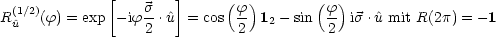               [       ]     (  )       (  )
R(u1^/2)(f) = exp -ifs-.^u = cos  f- 12- sin  f- is .^u mit R(2p) = -1
                  2           2          2
