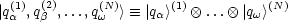  (1) (2)    (N)       (1)          (N)
|qa ,qb ,...,qw  >  =_  |qa>   ox  ... ox |qw>
