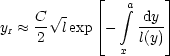              |_   integral a    _| 
     C  V~ -    |_     dy- _| 
yI  ~~  2  lexp -    l(y)
               x
