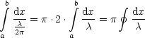  b           b
 integral  dx        integral  dx     gf  dx
   c--= p.2.   c--= p   c--
a  2p        a
