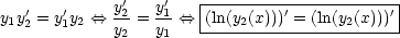 y y' = y'y  <==> y'2 = y'1 <==> |(ln(y-(x)))'=-(ln(y-(x)))'|
 1 2   1 2   y2   y1   -----2-----------2-----|

